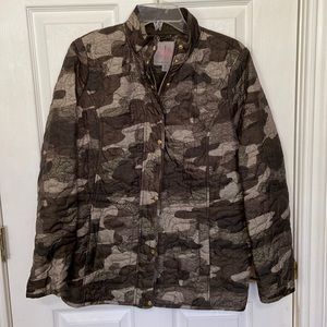 ISAAC MIZRAHI LIVE Green Camo Print Quilted Long Sleeve Zipper Front Jacket XS